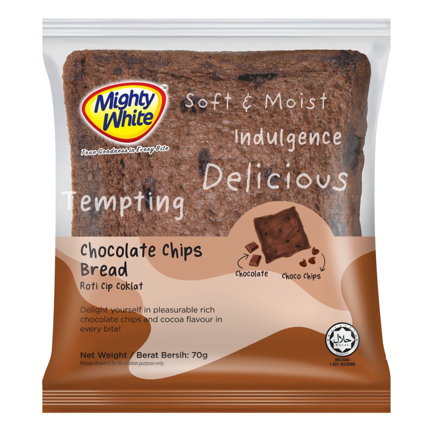 Mighty White Bread Choco Chip Slice Bread 70G