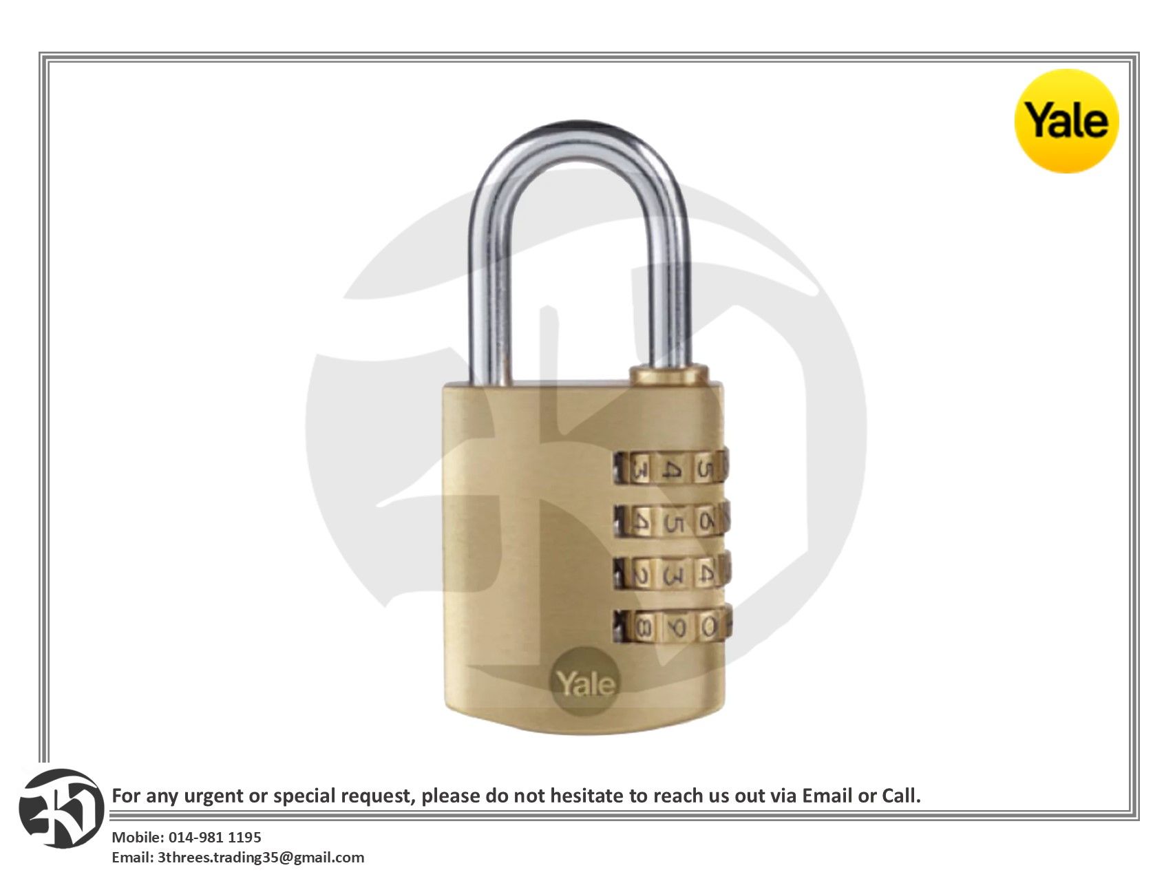 Yale Y150B ‎Solid Brass Combination Padlock with Chrome Plated Steel Shackle 40mm