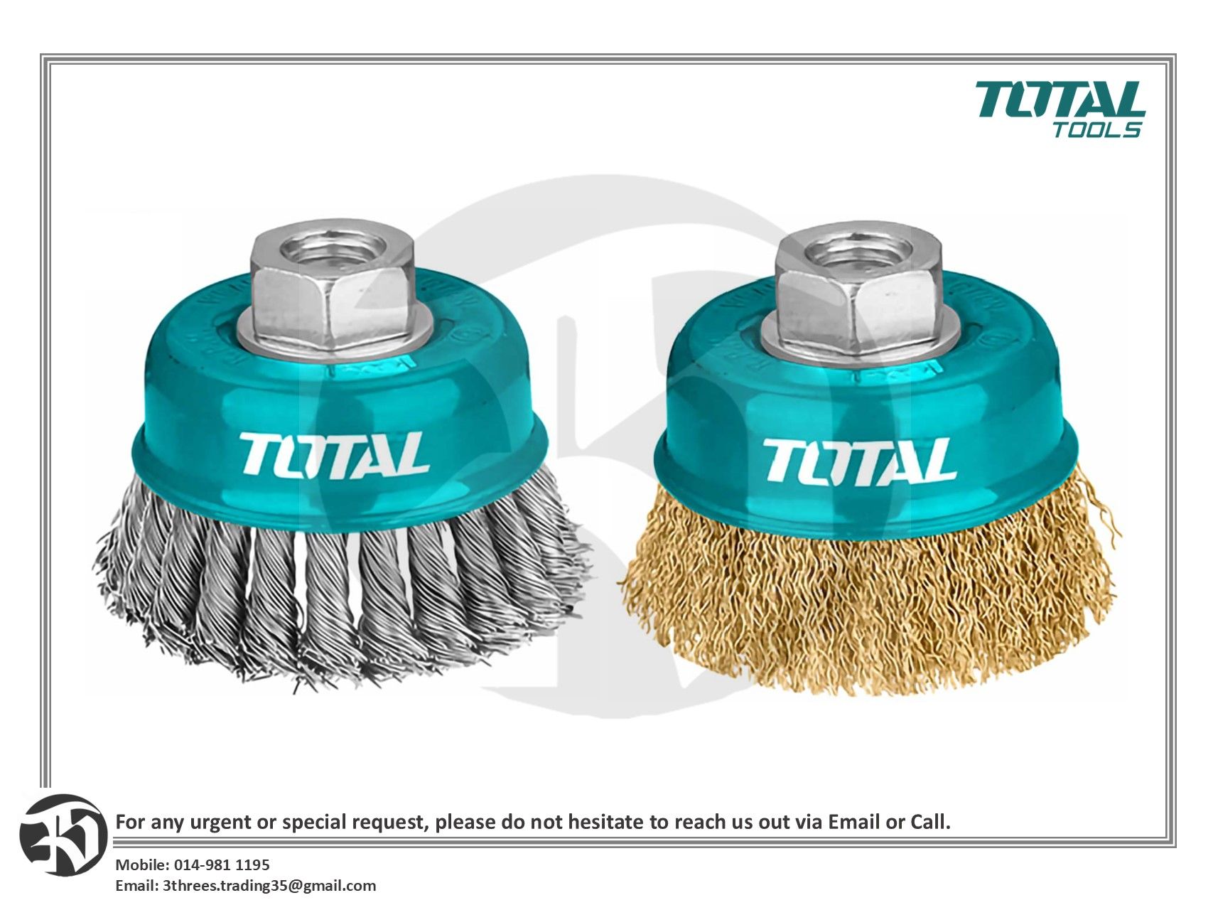 TOTAL Wire Cup Brush With Nut 3"/4"/5" (M10)
