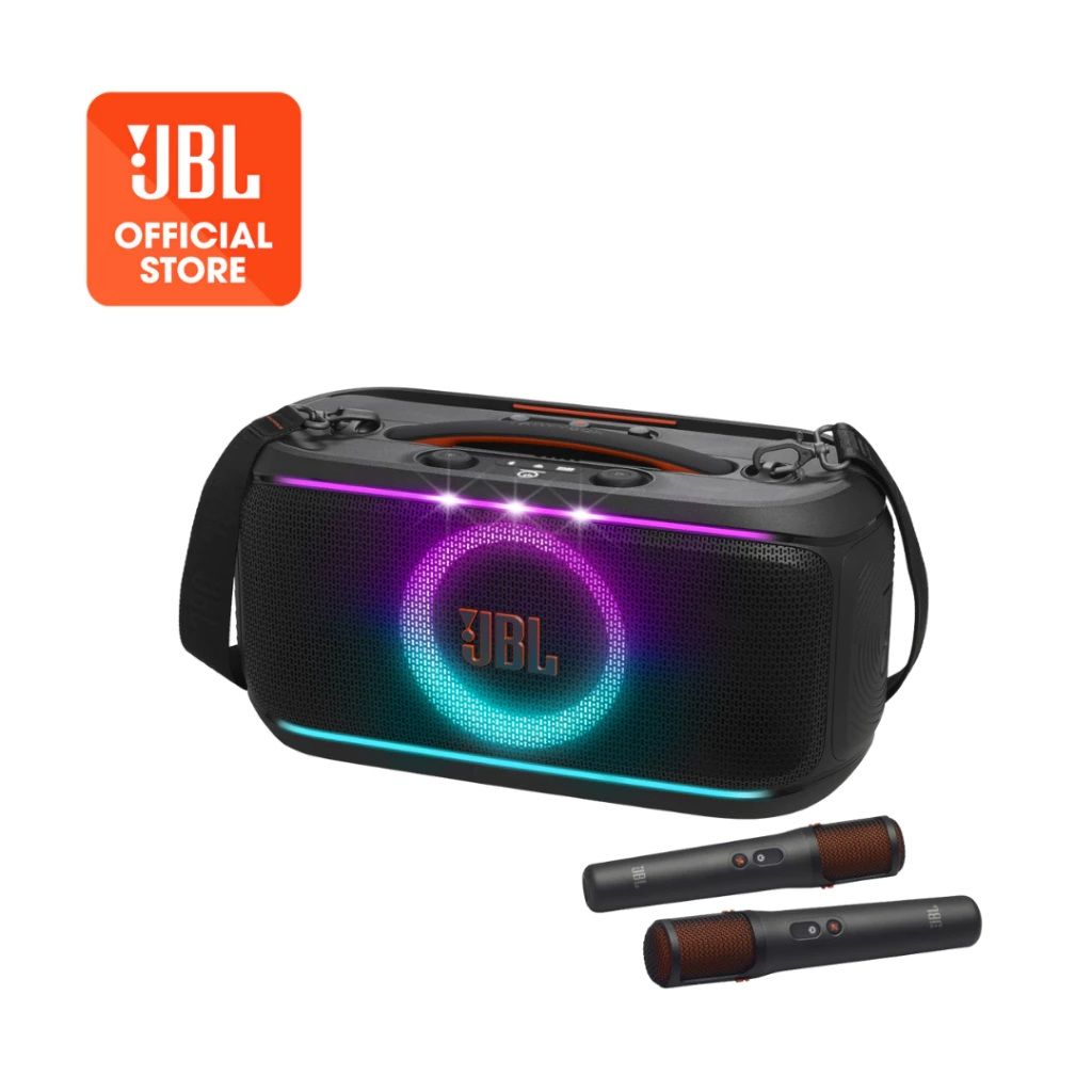 JBL Partybox On-The Go 2 Portable Party Speaker with 2 wireless digital mics, handle and a shoulder strap