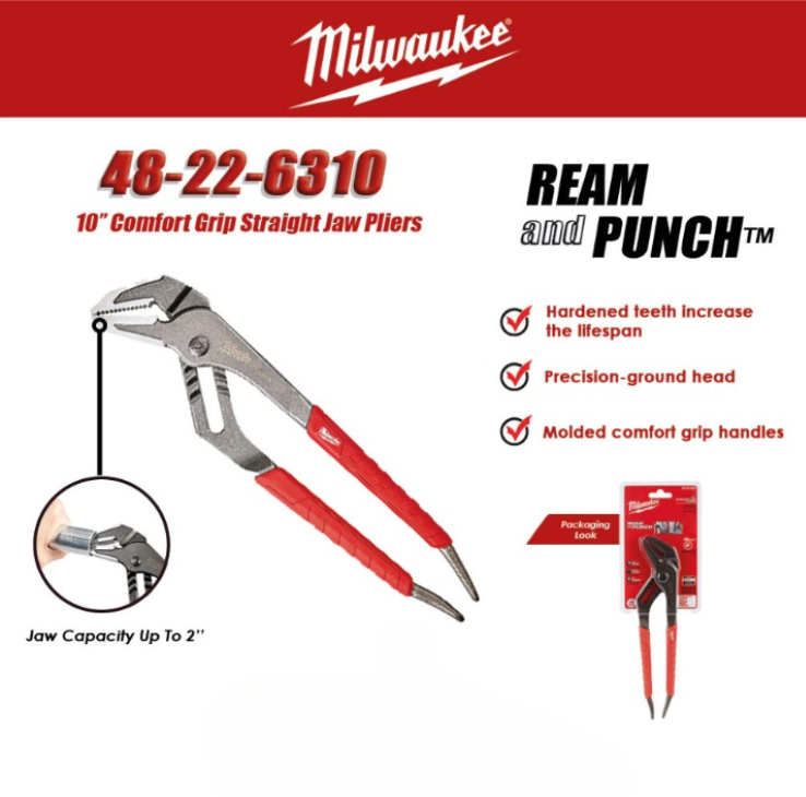 MILWAUKEE 10'' COMFORT GRIP STRAIGHT JAW PLIERS (48-22-6310)