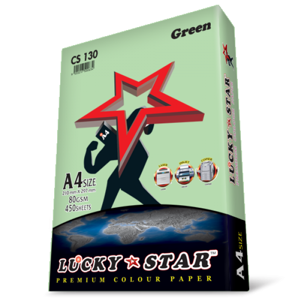 LUCKY STAR COLOUR PAPER A4 80GSM CS130 GREEN 450 SHEET