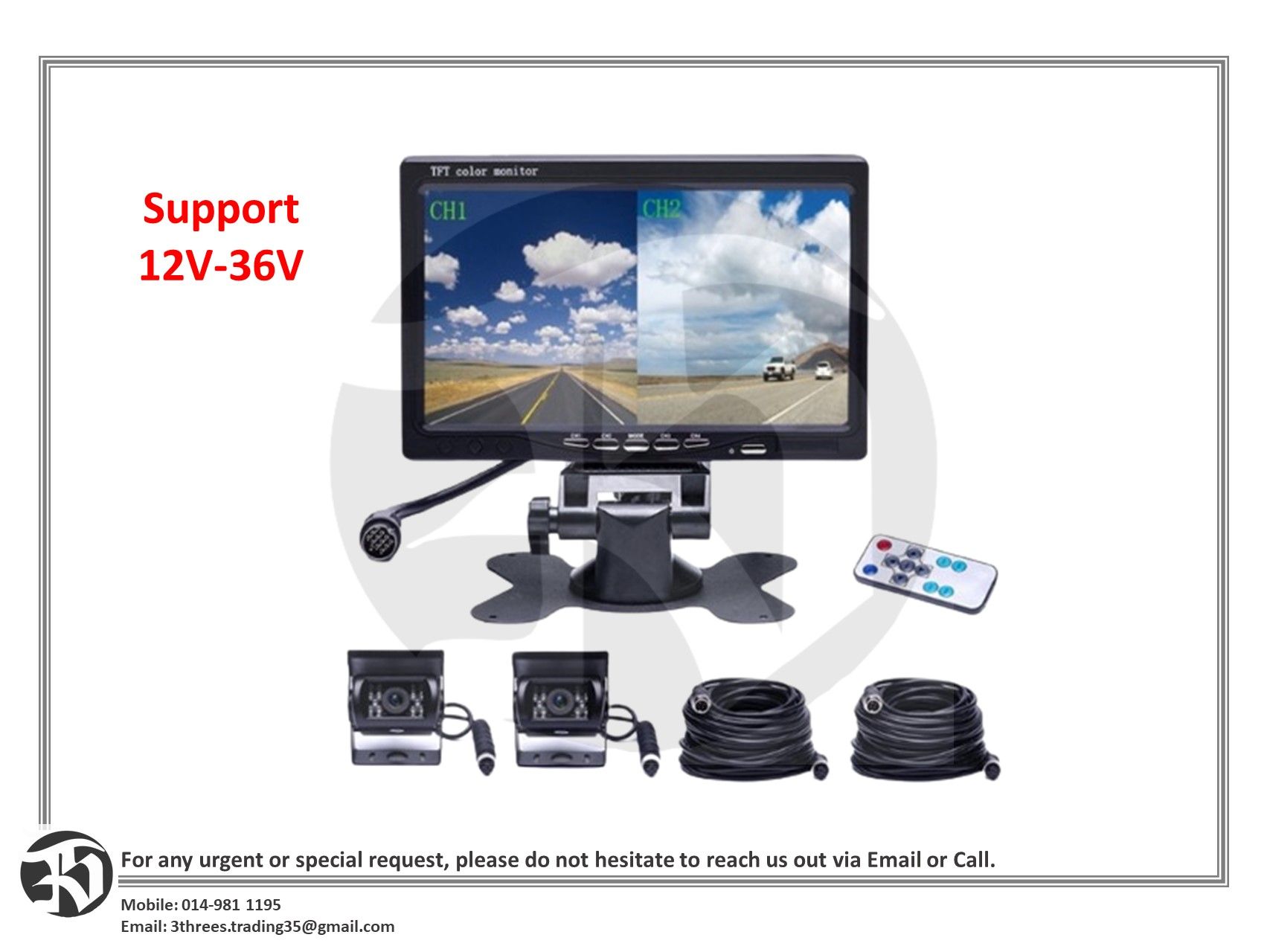 7 inch 12-36V Truck/Bus AHD Front and Rear Double Recording Dashcam