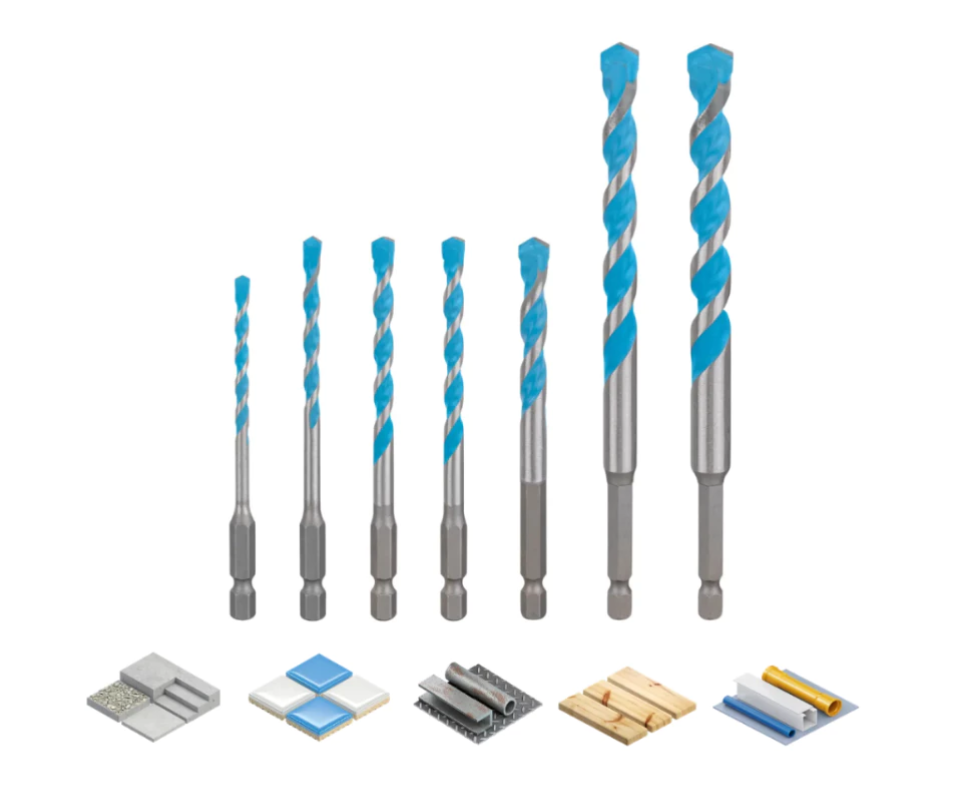 BOSCH EXPERT HEX-9 MULTI CONSTRUCTION DRILL BIT SET, 4 X 45 X 90; 5 X 50 X 100; 6 X 60 X 100; 6 X 60 X 100; 8 X 50 X 100; 10 X 90 X 150; 12 X 90 X 150 MM, (7 PCS) (2608902370)