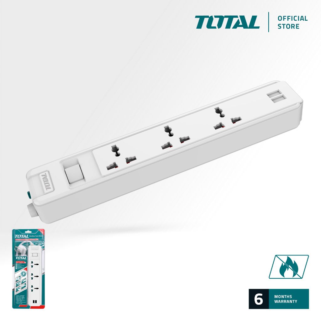 TOTAL EXTENSION SOCKET 3 WAYS EXTENSION SOCKET + 2 USB PORTS + 1 SWITCH + SURGE/OVERLOAD PROTECTION THES13041VSB