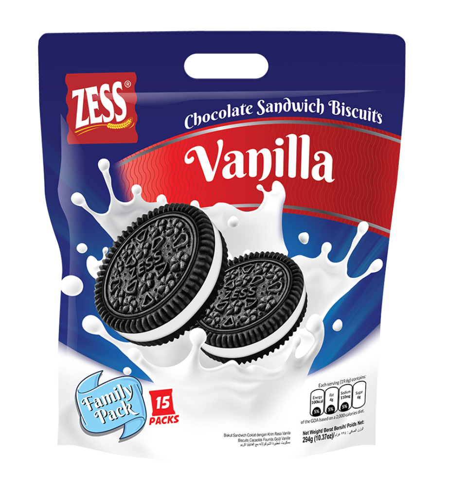 Zess Chocolate Sandwich Vanilla 294g x 15 Pack 