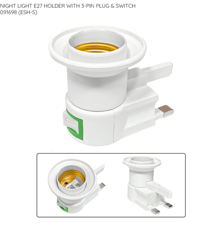 RANDOM NIGHT LAMP E27 BULB HOLDER WITH UK 3-PIN PLUG & ON/OFF SWITCH (RANDOM)