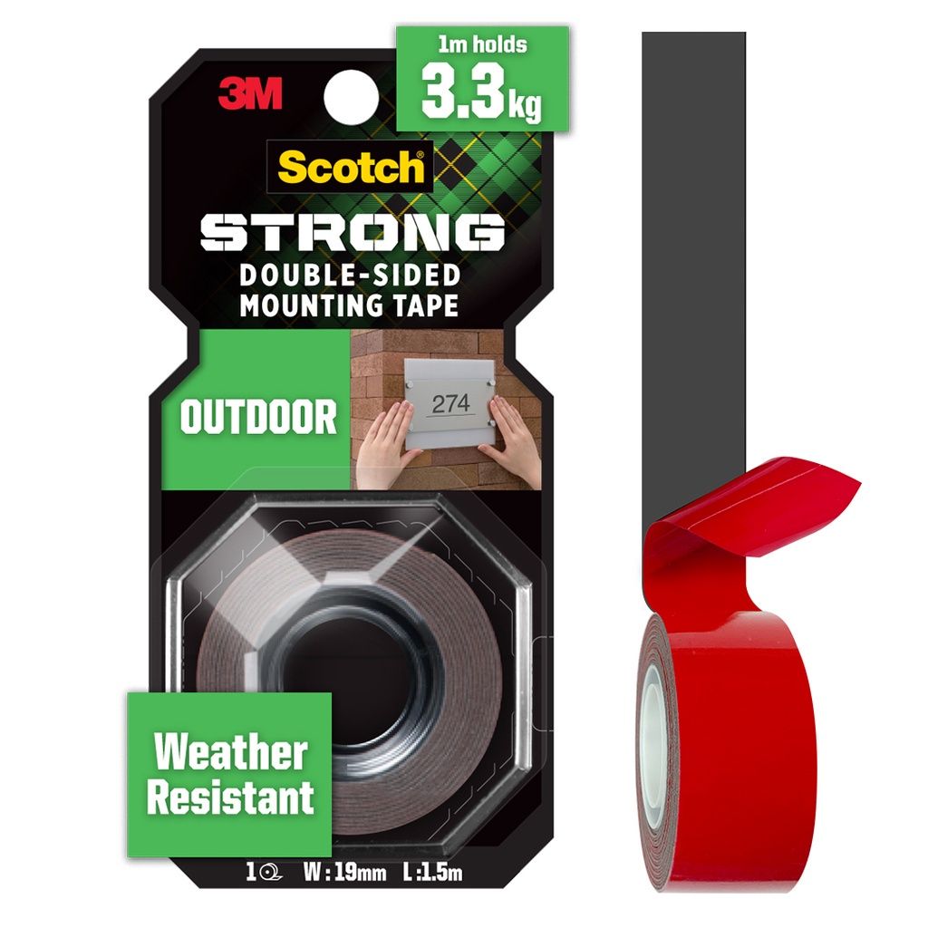 3M SCOTCH OUTDOOR WEATHER RESISTANT DOUBLE SIDED MOUNTING TAPE, PERMANENT, 19MM X 1.5M