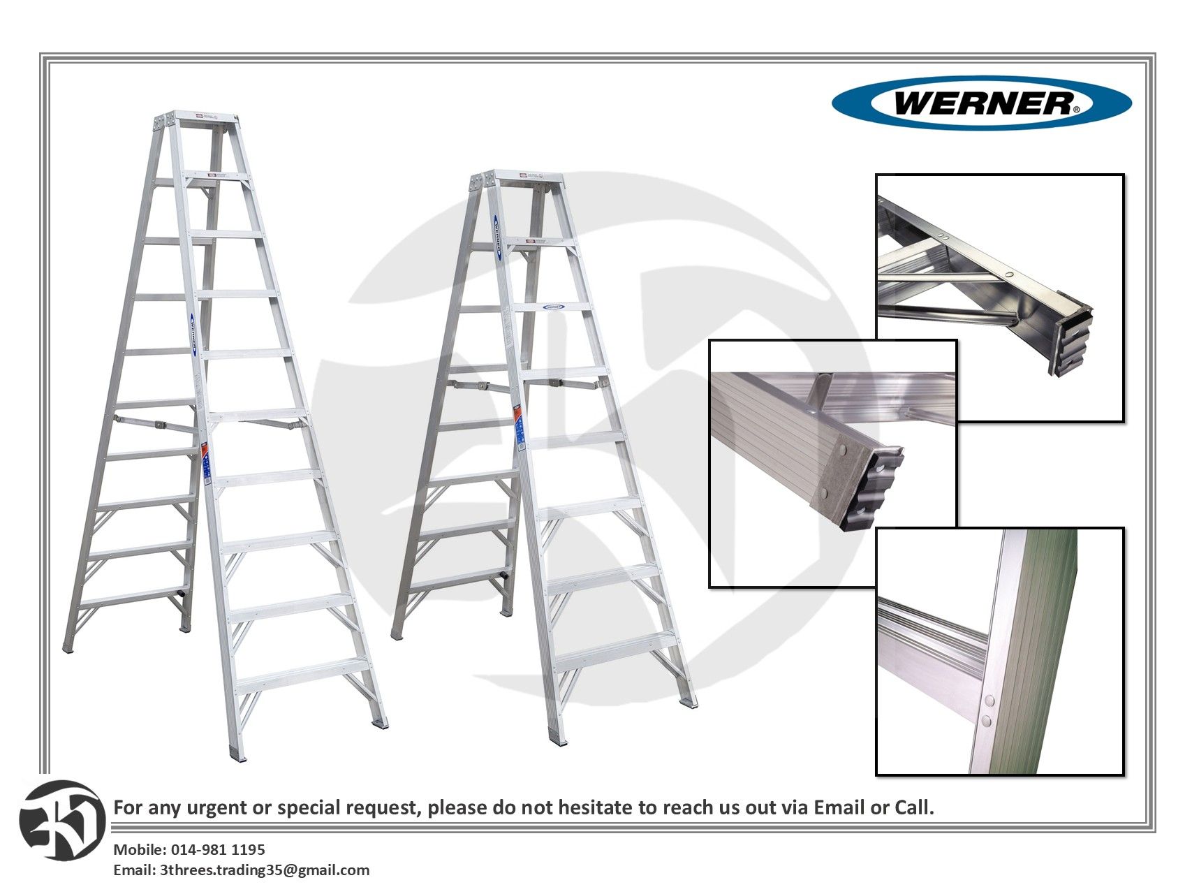 Werner Aluminum Multi-use Twin Step Ladder 8ft/10ft (T370 Series)