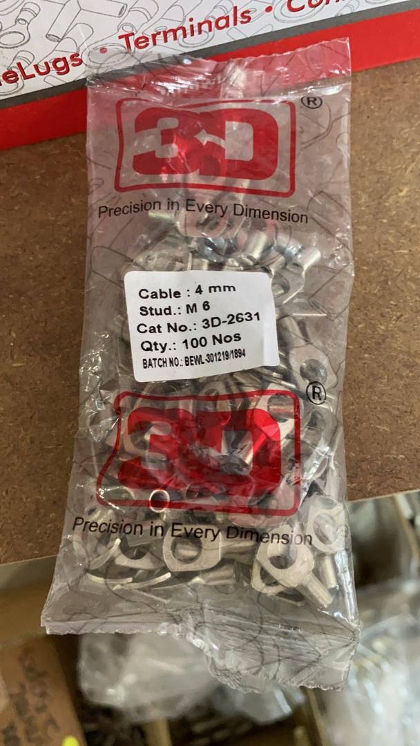 3D CABLE LUG 4MM X M6, (100PCS)