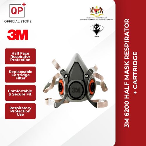 3M 6200 HALF MASK RESPIRATOR + CARTRIDGE | RESPIRATOR SEPARUH MUKA | 半面罩呼吸器+滤罐-CARTRIDGE 6051