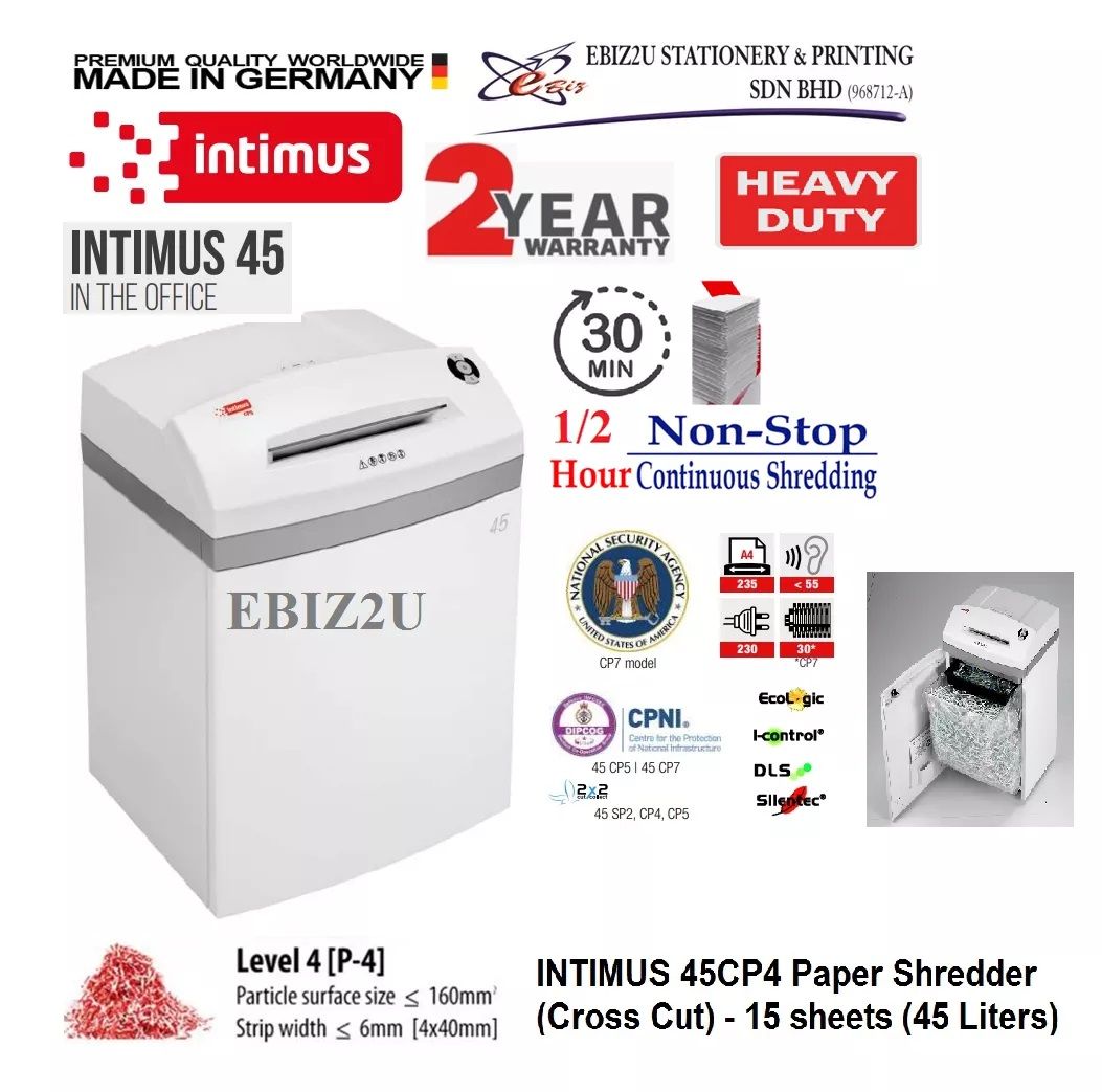 INTIMUS 45 CC4 Paper Shredder (Shred Capacity: 9-10 Sheets, Micro Cut: 1.9x15mm, Bin Capacity: 45 Liters)_Made in Germany INTIMUS 45 CP5