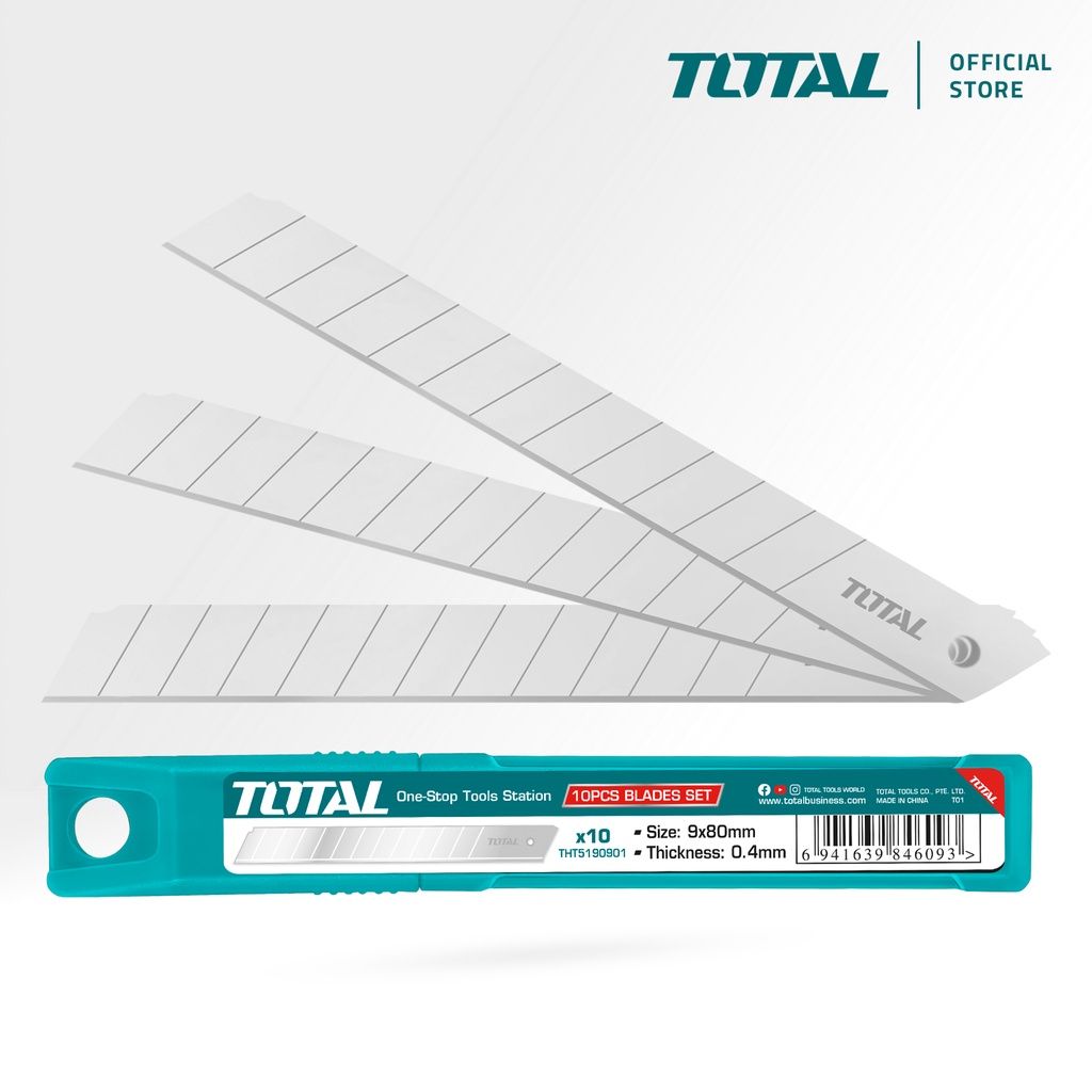 TOTAL KNIFE BLADE SET REPLACEMENT BLADES SUITABLE FOR SNAP OFF BLADE KNIFE (80MM X 9MM/10 PCS) THT5190901