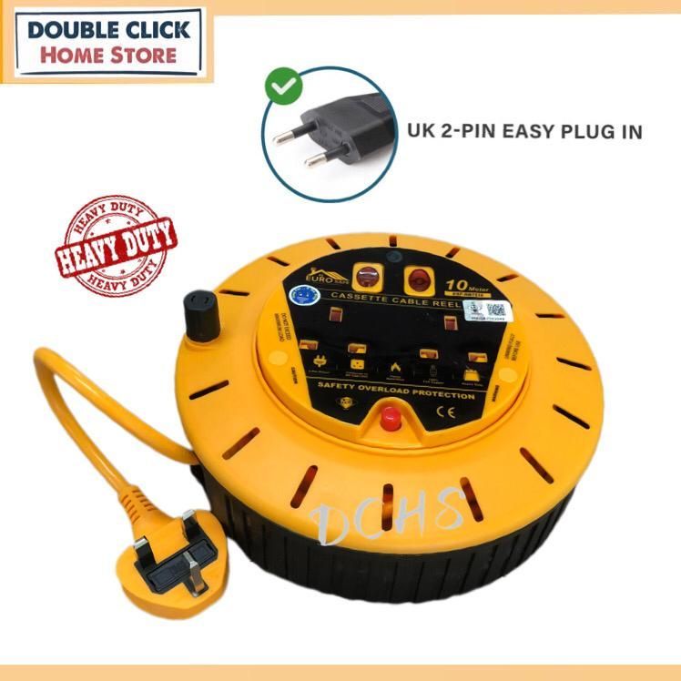 QS CASSETTE CABLE REEL Portable Extension Trailing Socket Extension Plug Adapters 13Amp 3 Core Cable (10 Meter)