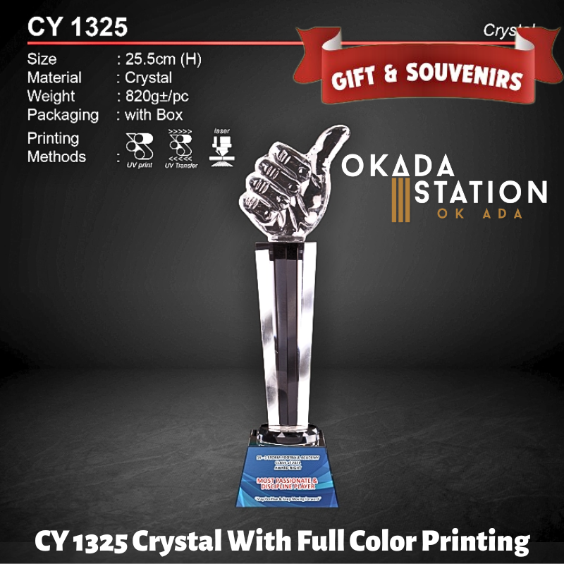 GIFT & SOUVENIRS : CY 1325 CRYSTAL WITH FULL COLOR PRINTING / CRYSTAL AWARD / AWARD TROPHY / TROFI / 25.5CM(H) / 1PC