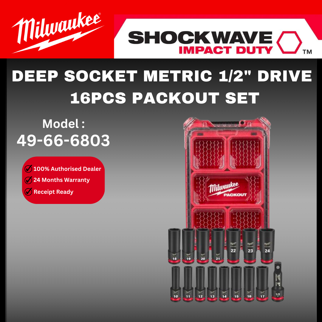 Milwaukee Impact Duty Deep Socket Metric 1/2" 16pcs with packout box / 49-66-6803 / 1/2" Deep Socket / Impact Socket Set / Socket Set with Packout box