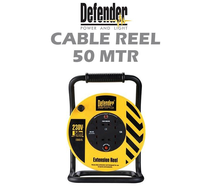 DEFENDER INDUSTRIAL EXTENSION WIRE CABLE REEL 50 MTR D04-10-E86582