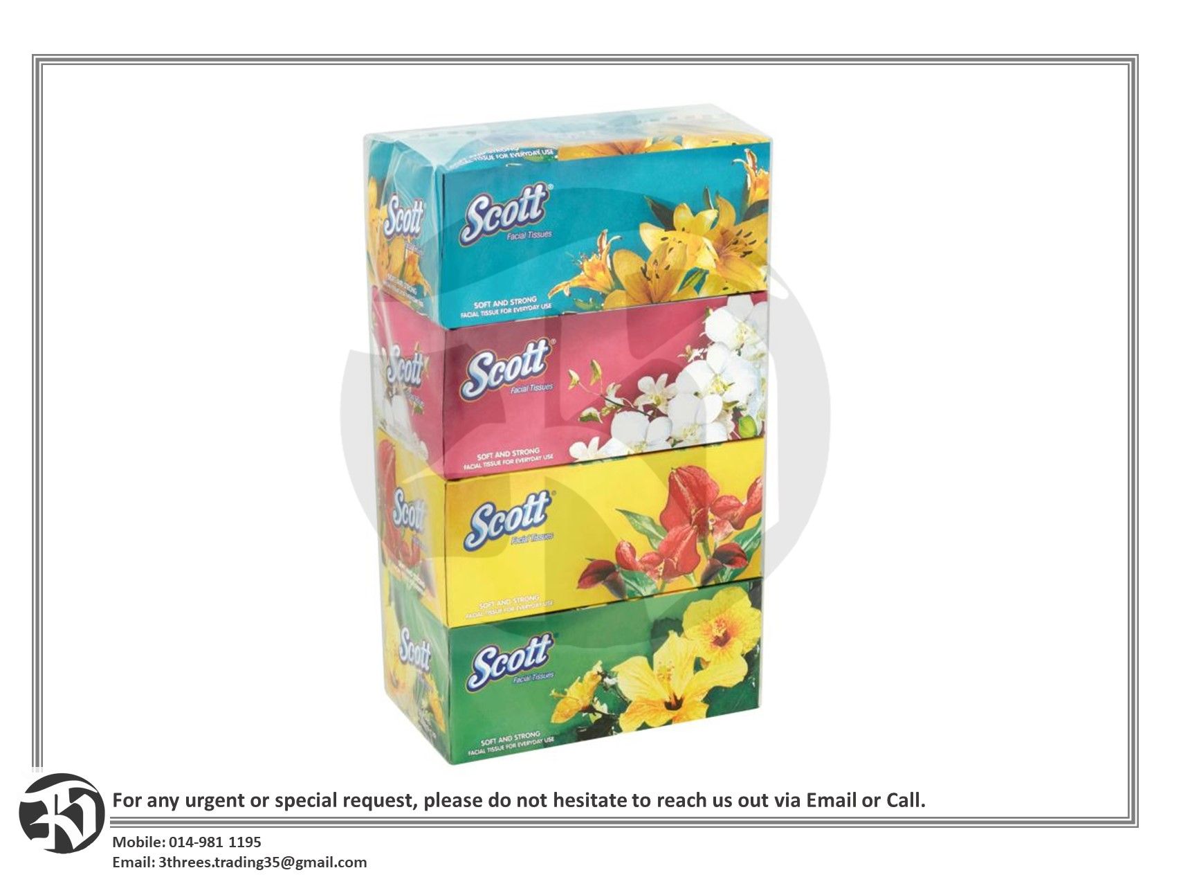 Scott Facial Tissues 4 boxes x 150 Sheets 2 Ply