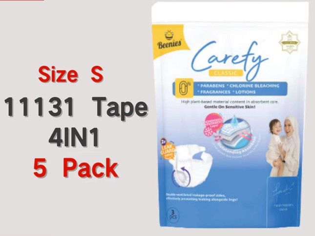 Beenies Comfy Pants / Carefy Tape Disposable Baby Diapers Trial Pack 4in1 /3in1 -  5 pack 5 pk 11131 S tape SL-11120-11123-11130-11134-KK
