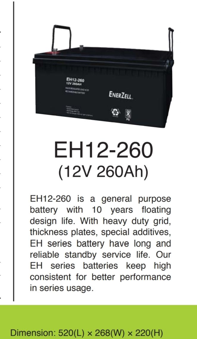 ENERZELL VRLA RECHARGEABLE BATTERY MODEL: EH12-260 (12V260ah) - FREE DELIVERY OCHA ENERZELL VRLA RECHARGEABLE BATTERY MODEL: EH12-260 (12V260ah) - FREE DELIVERY