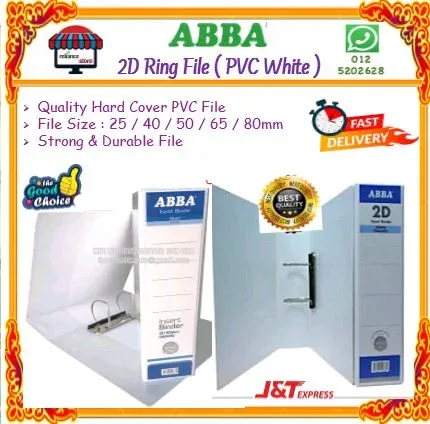 2D Ring File - A4 White (25mm / 40mm / 50mm / 65mm / 80mm) / File Putih Keras PVC Plastic / Fail Plastik Putih 2D Ring # Fail Keras PVC Putih 2D Ring File # 2D File Putih Keras Kulit # Buatan Malaysia # RP-0072-15( KTT : 1 Unit )