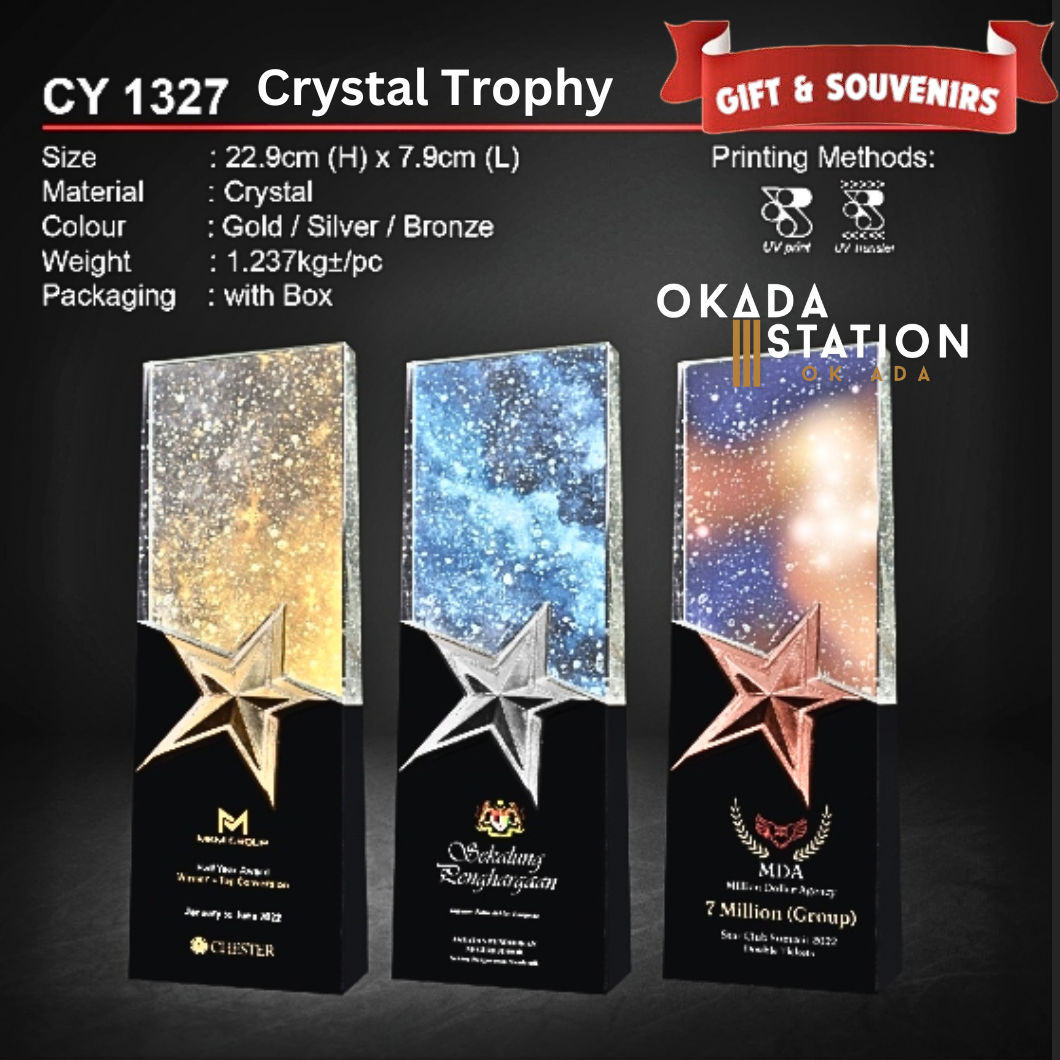 GIFT & SOUVENIRS : CY 1327 CRYSTAL TROPHY WITH PRINTING / CRYSTAL AWARD / AWARD TROPHY / CRYSTAL / TROPHY / AWARD / CY 1327 / 1.237KG