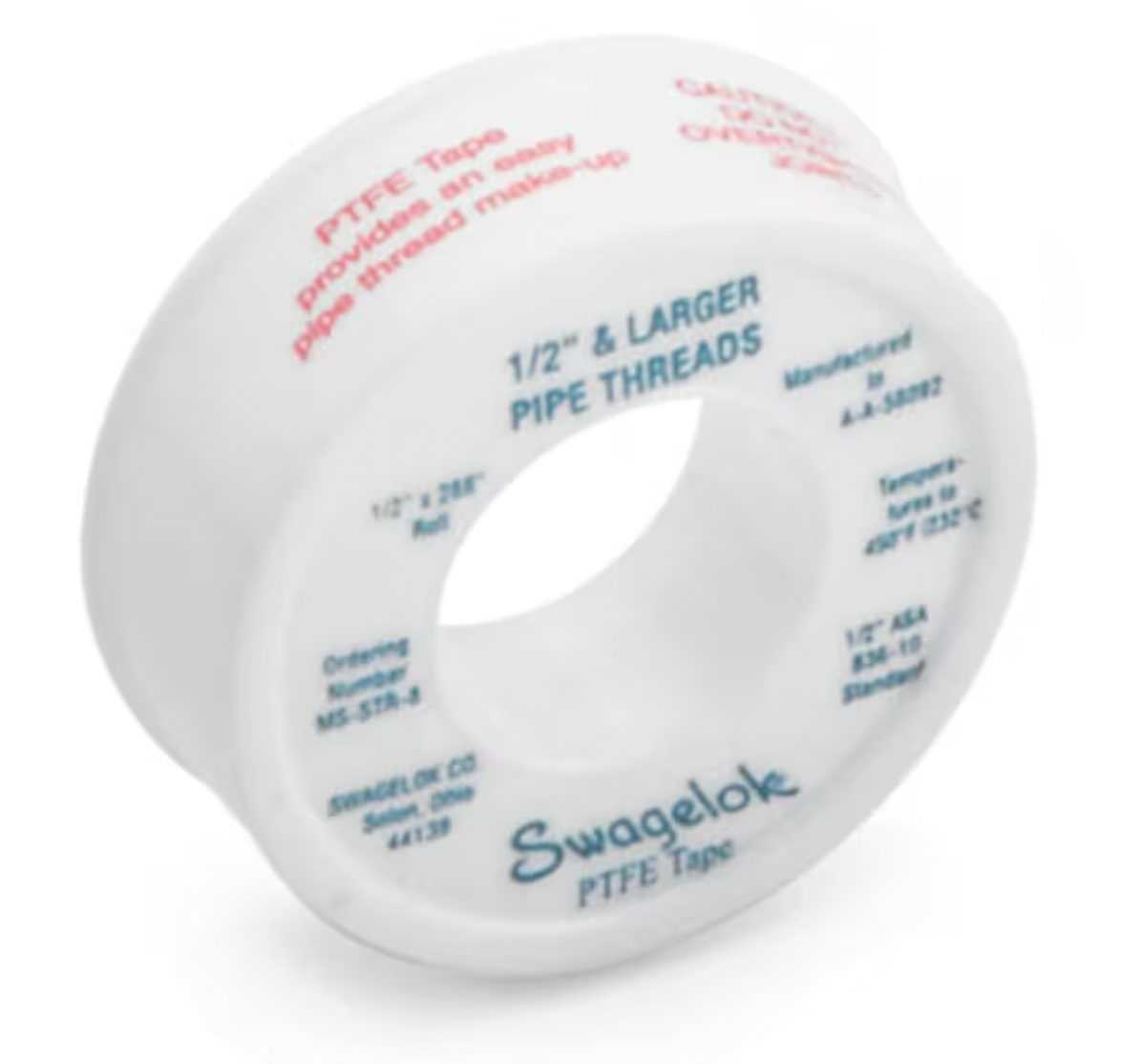 SWAGELOK PTFE Tape Thread Sealant, 1/2 x 288 in. (12.7 x 732 cm)
