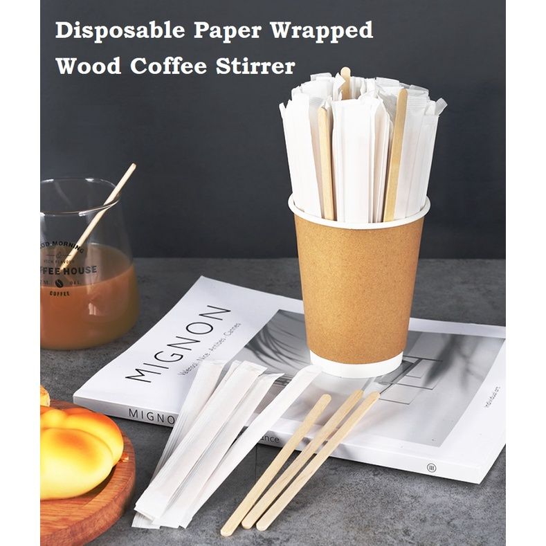 Disposable Paper Wrapped Wood Coffee Stirrer