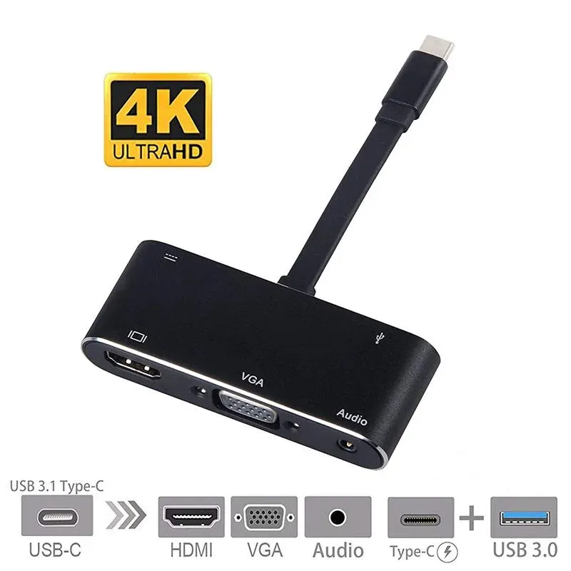 5 in 1 USB C Hub Type C to HDMI/VGA/Audio/USB 3.0 Port+PD Converter