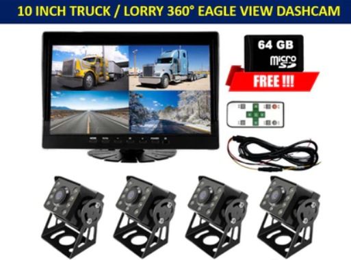 ECITY 168 10 Inch Monitor Truck Lorry 360 Driving AHD Camera Recorded Dashcam [ 4 Camera Record In Action ] FREE 64GB SD CARD