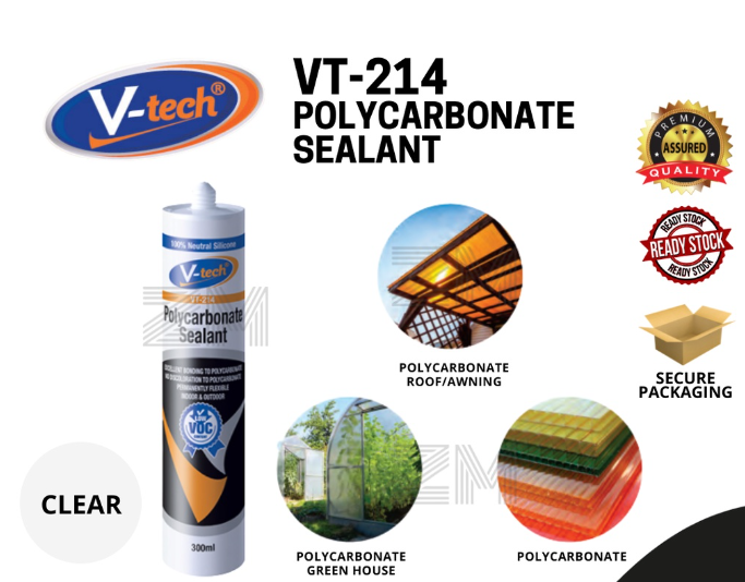 V- TECH 214 POLYCARBONATE SEALANT WEATHER RESISTANT 100% NEUTRAL CURE SILICONE SEALANT (CLEAR)