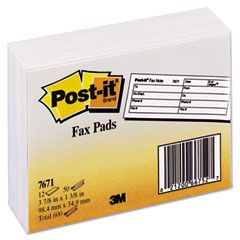 Others *3M 7671 3M Post-it Fax Transmittal Notes,101.6 mm x 11.8 mm, White, 12 pads x 50 Sheets /Pack