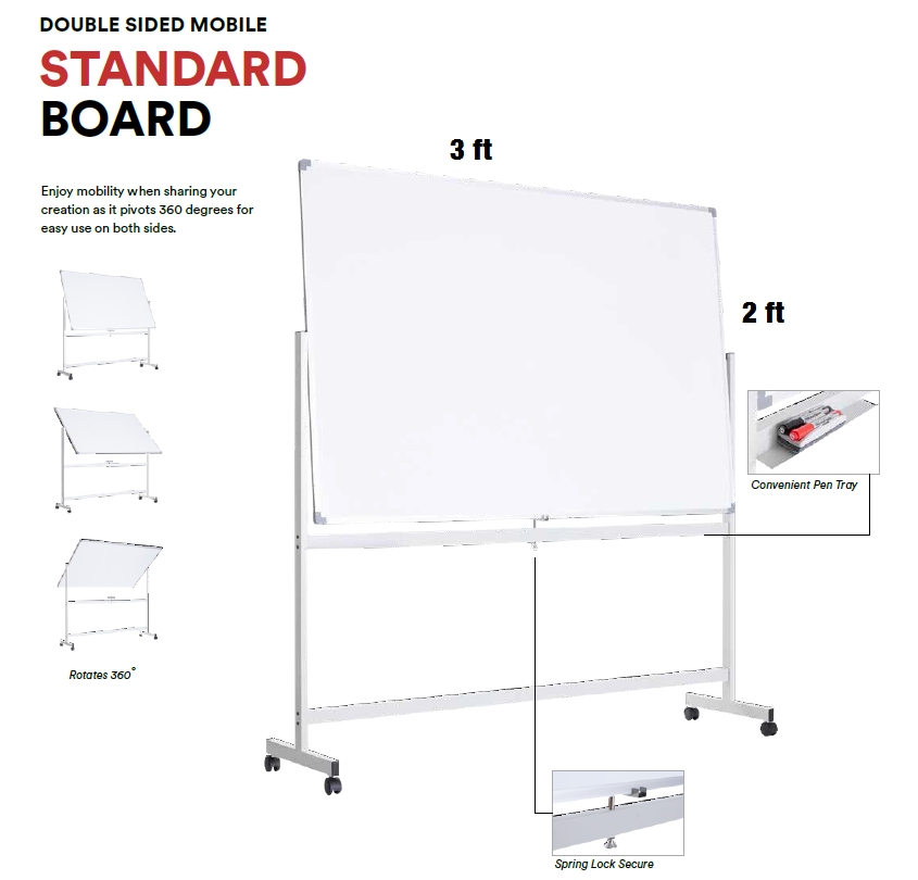 DOUBLE SIDED 2ft x 3ft MOBILE MAGNETIC WHITEBOARD with Stand