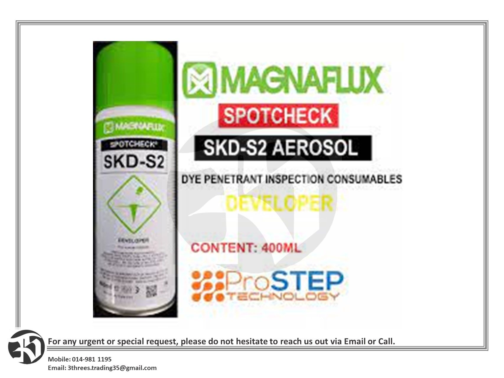 Dye Penetrant Spray MAGNAFLUX SPOTCHECK SKD-S2 AEROSOL DEVELOPER