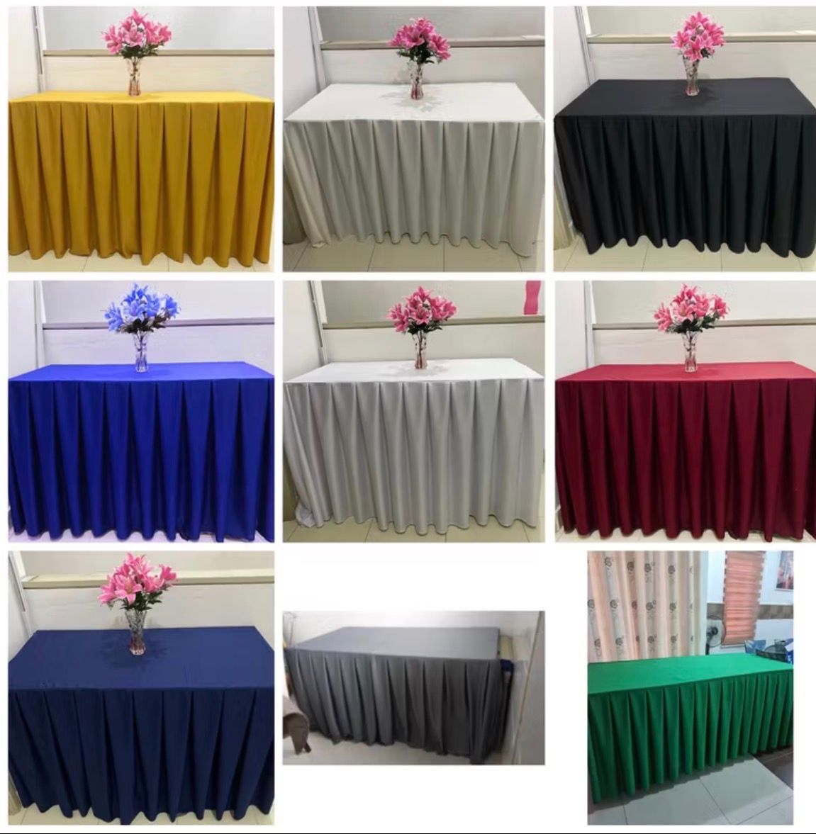 2X4 FT Skirt Elastic Banquet Table Cloth Top Cover Skirting Event Hotel Kain Sarung Alas Meja segi