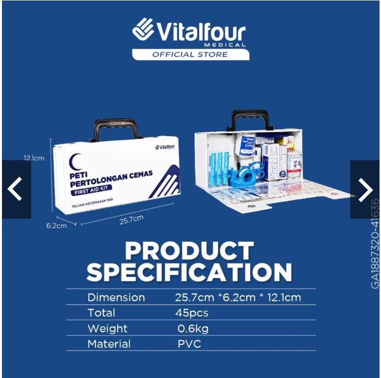 VITALFOUR FIRST AID KIT ALL PURPOSE HOME/OFFICE/RESTAURANT_45PCS