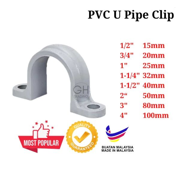 PVC Pipe U Clip Grey Colour (15mm, 20mm, 25mm, 32mm, 40mm, 50mm, 80mm)