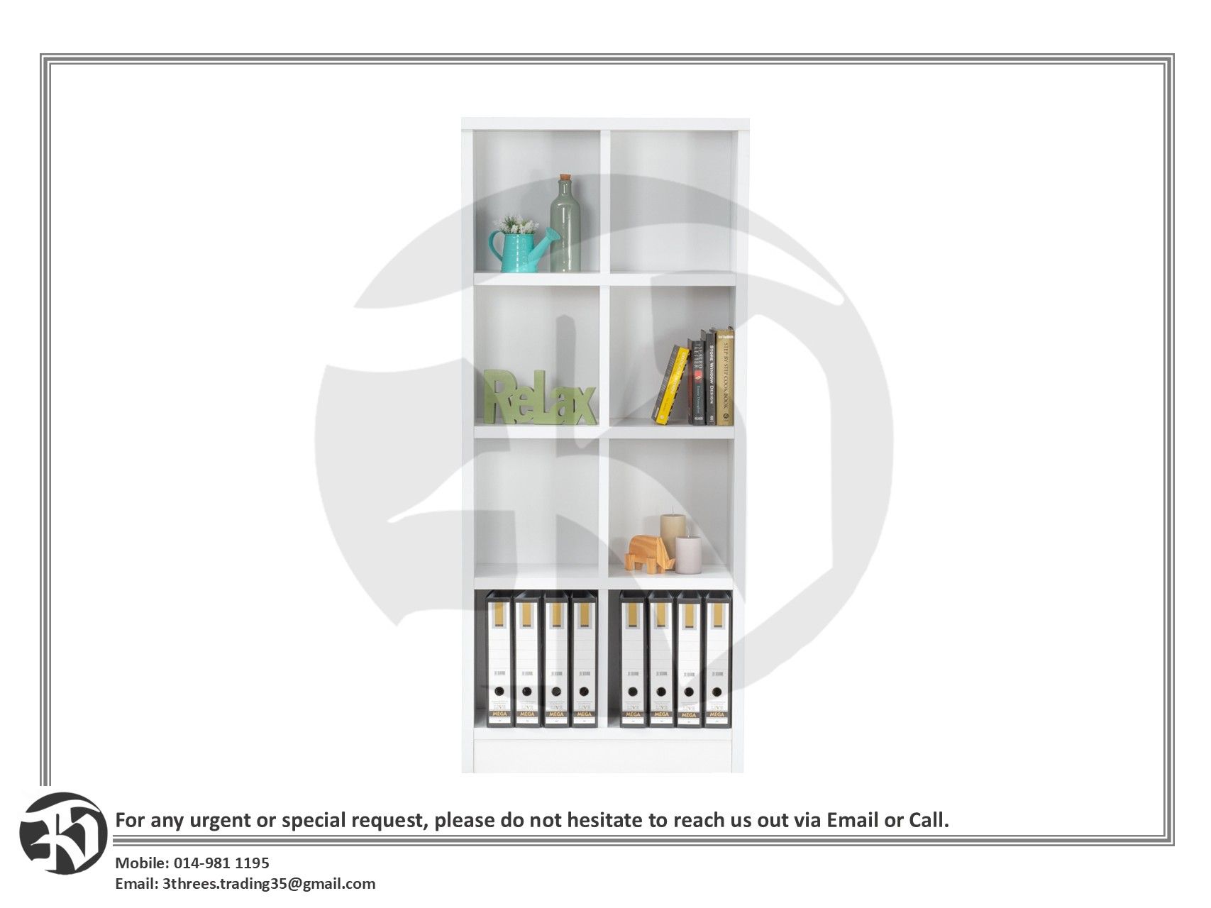 8-Box Compartment Book Shelf / Storage Cabinet / Filing Cabinet (L120 x H205 x D30 cm)