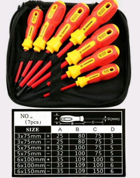 7pcs 1000V Insulated Screwdriver Set with Magnetic Slotted and Phillips Bits Soft Grips