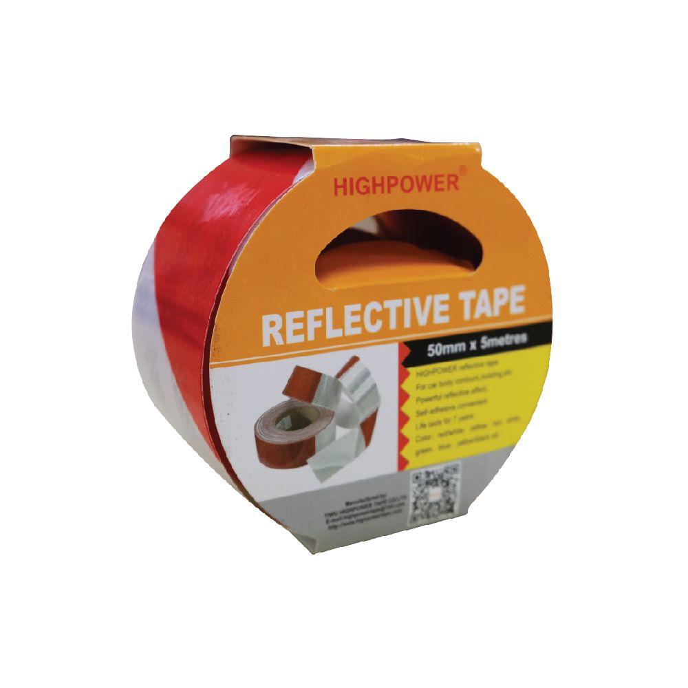 Adhesive Reflective Tape Sticker - Red & White (50mm x 5 Meters) / Safety Warning / Caution Tape / Safety Tape / Reflective Awas Tape Pelekat / Fluorescent Tape / Pita Pendarfluor # Pita Reflektif # Reflective Tape Sticker # RP0757 ( KTT : 1 Gulung )
