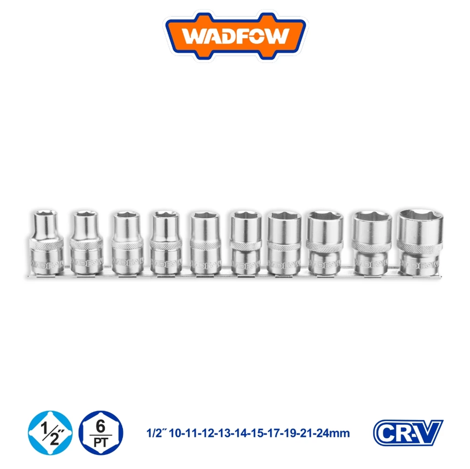 WADFOW 10 PCS 1/2" SOCKET SET HEX SIZE: 10MM, 11MM, 12MM, 13MM, 14MM, 15MM, 17MM, 19MM, 21MM, 24MM (WST2410)