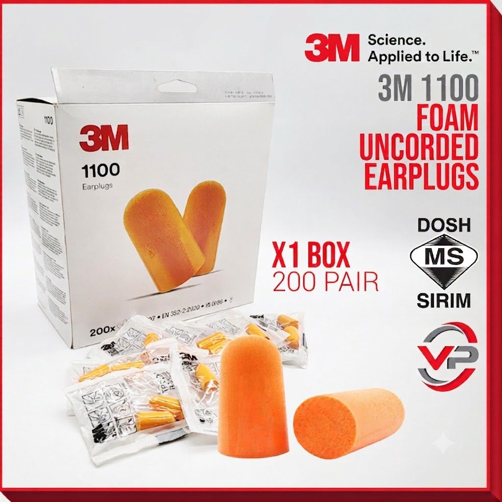 VPRO PPE Ear Plug 3M 1100/1110 Soft Foam Disposable Earplugs Corded/Uncorded SNR 35dB 1 Box