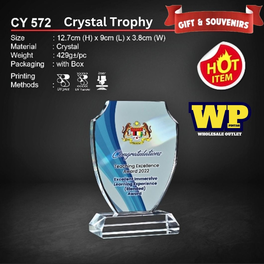 WP GIFT & SOUVENIRS : CY 572 CRYSTAL TROPHY WITH PRINTING / CRYSTAL AWARD / AWARD TROPHY / CRYSTAL / TROPHY / AWARD / CY 572 / 429g