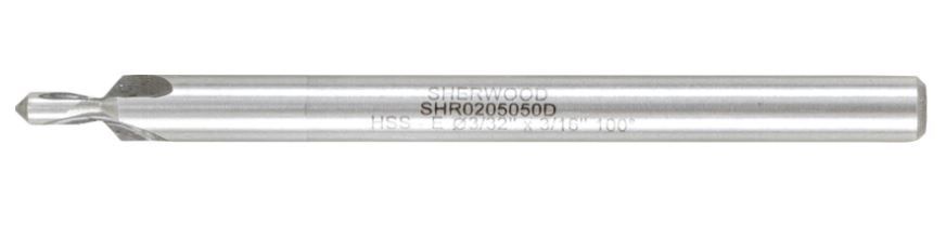 Sherwood 100掳, Countersink, 3/16in., Straight Shank, 3 fl, Cobalt High Speed Steel SHR0205050D