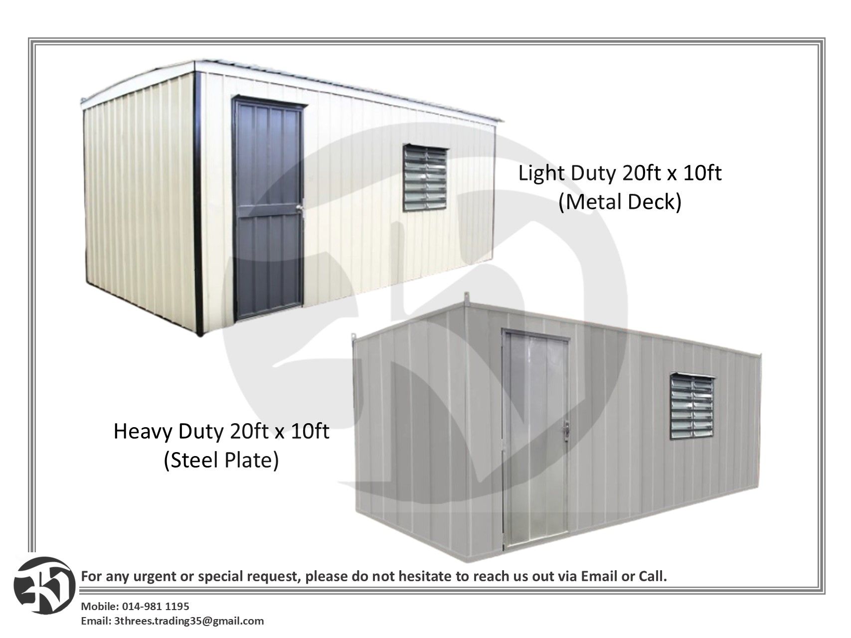 Heavy Duty (Steel Plate) Cabin 20' x 10' x 8.5' (CUSTOM FOR TNB HUTAN MELINTANG)