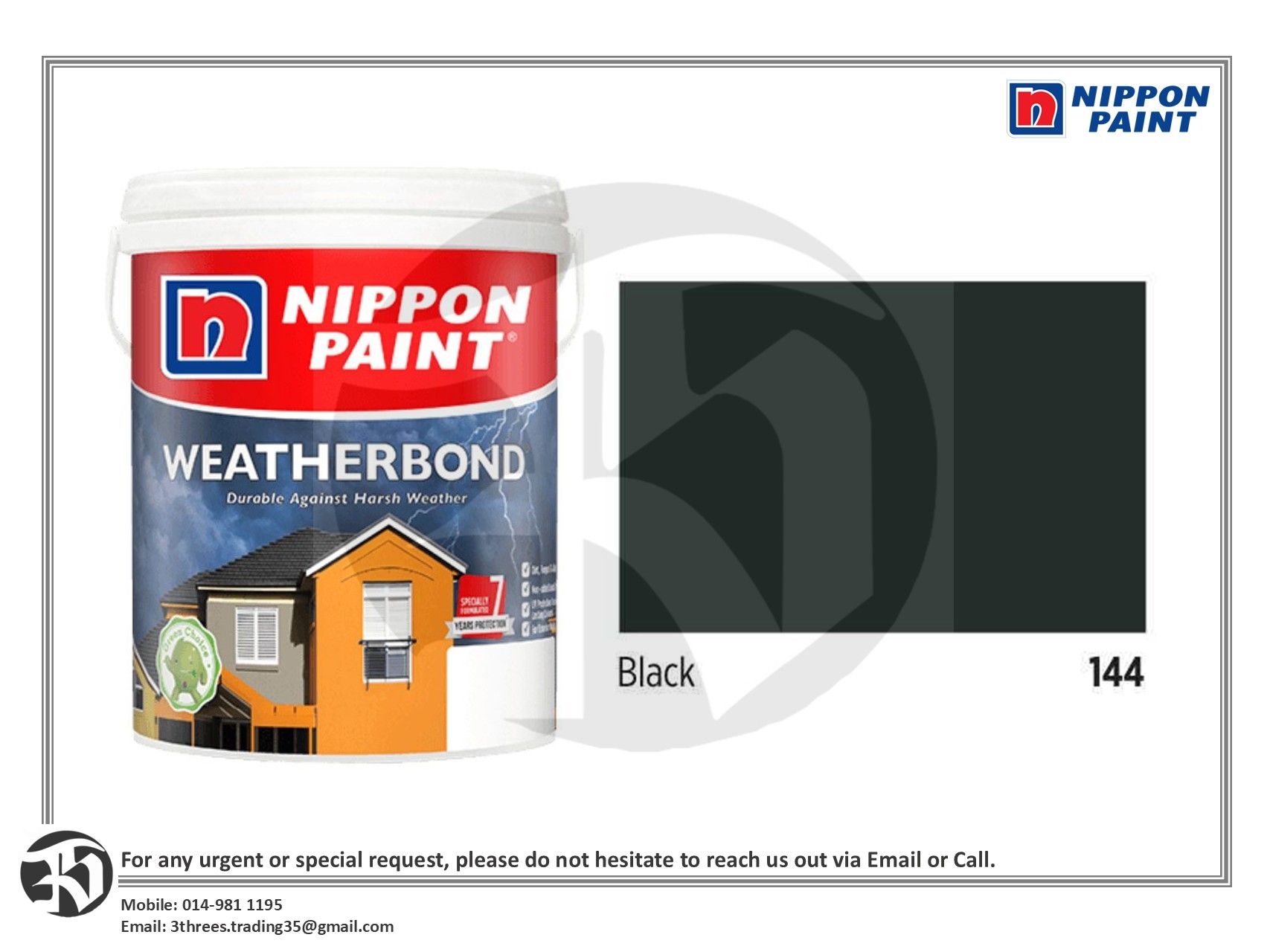 Nippon Paint Weatherbond Exterior Walls 144 Black 1L/5L/18L