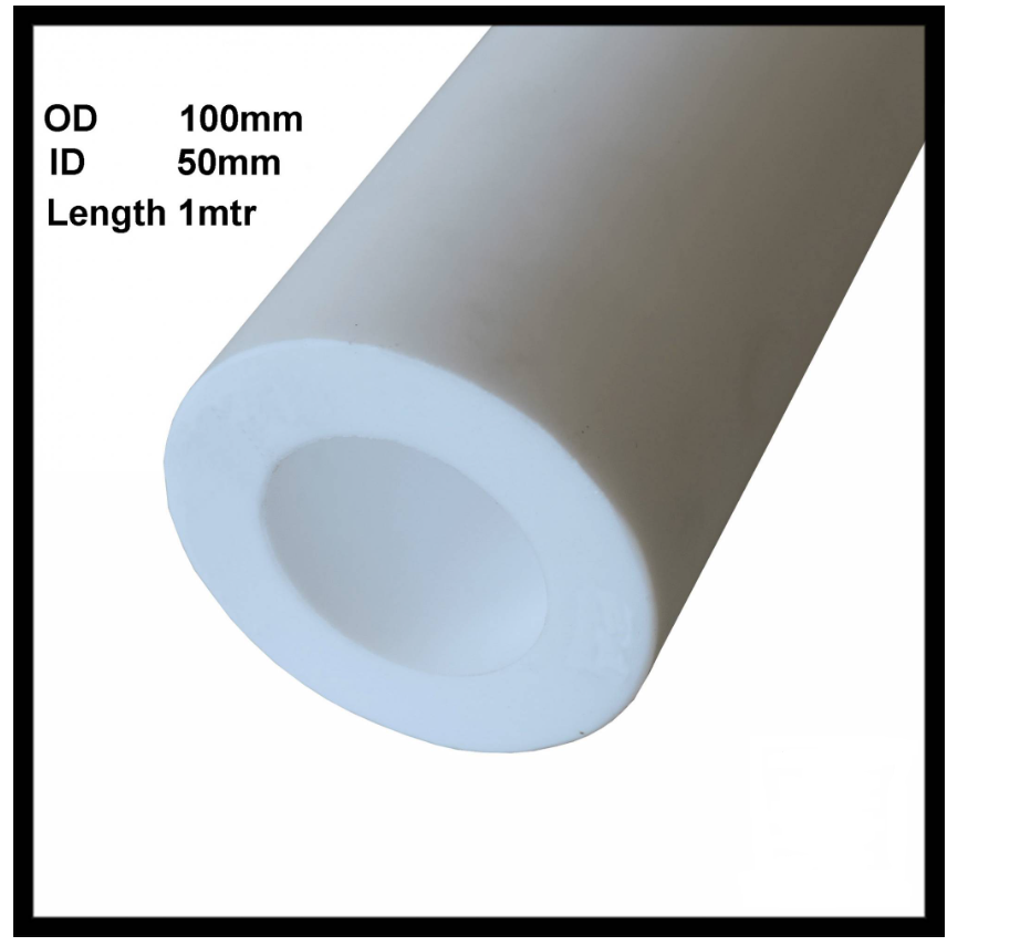 PTFE HOLLOW ROD OD 100MM X ID 50MM X 1MTR L WHITE COLOR TUBE HOLLOW PIPE ROUND BAR