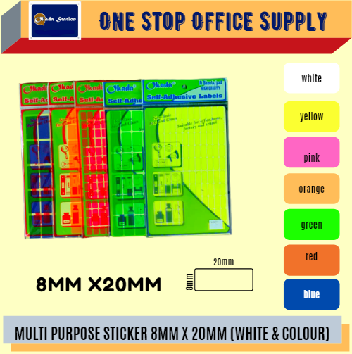 MULTI PURPOSE LABEL 8MM X 20MM -ALL COLOUR / Multi Purpose Label / Sticker Label / Colour Label / Label / Multipurpose Label