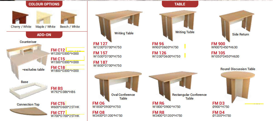 OFIS FM SERIES TABLES _ BEECH TOP / WHITE BASE