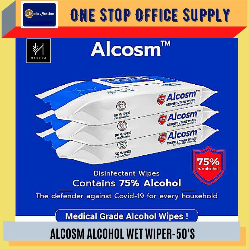 ALCOSM ALCOHOL WET WIPER -50'S/10's (75% ALCOHOL) / Alcosm / Wet Wiper / Wet Tissue / Alcohol Wiper / 50's / Alcohol Wet Wiper